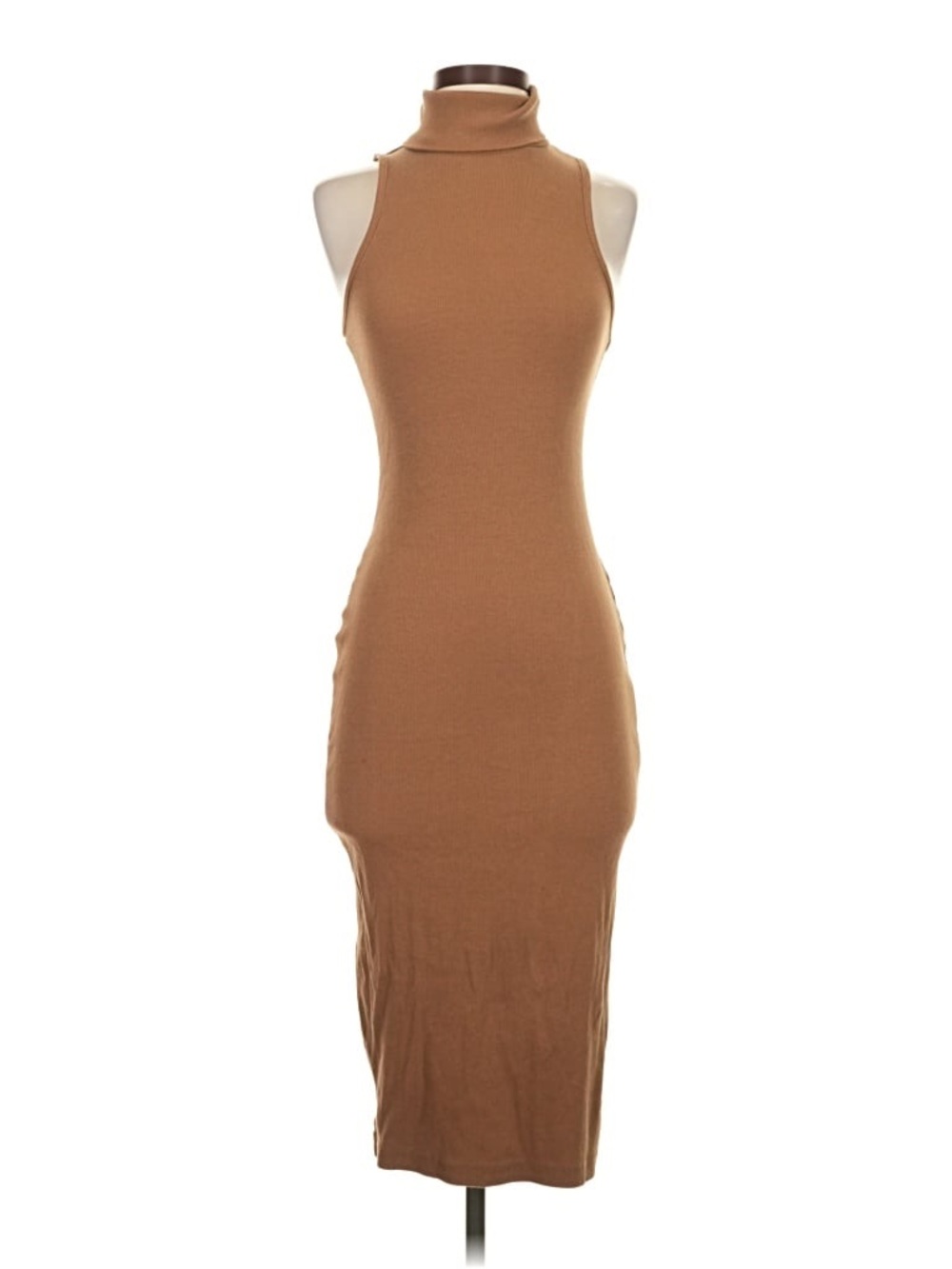Zara Sleeveless High Neck Midi Dress in Camel Brown